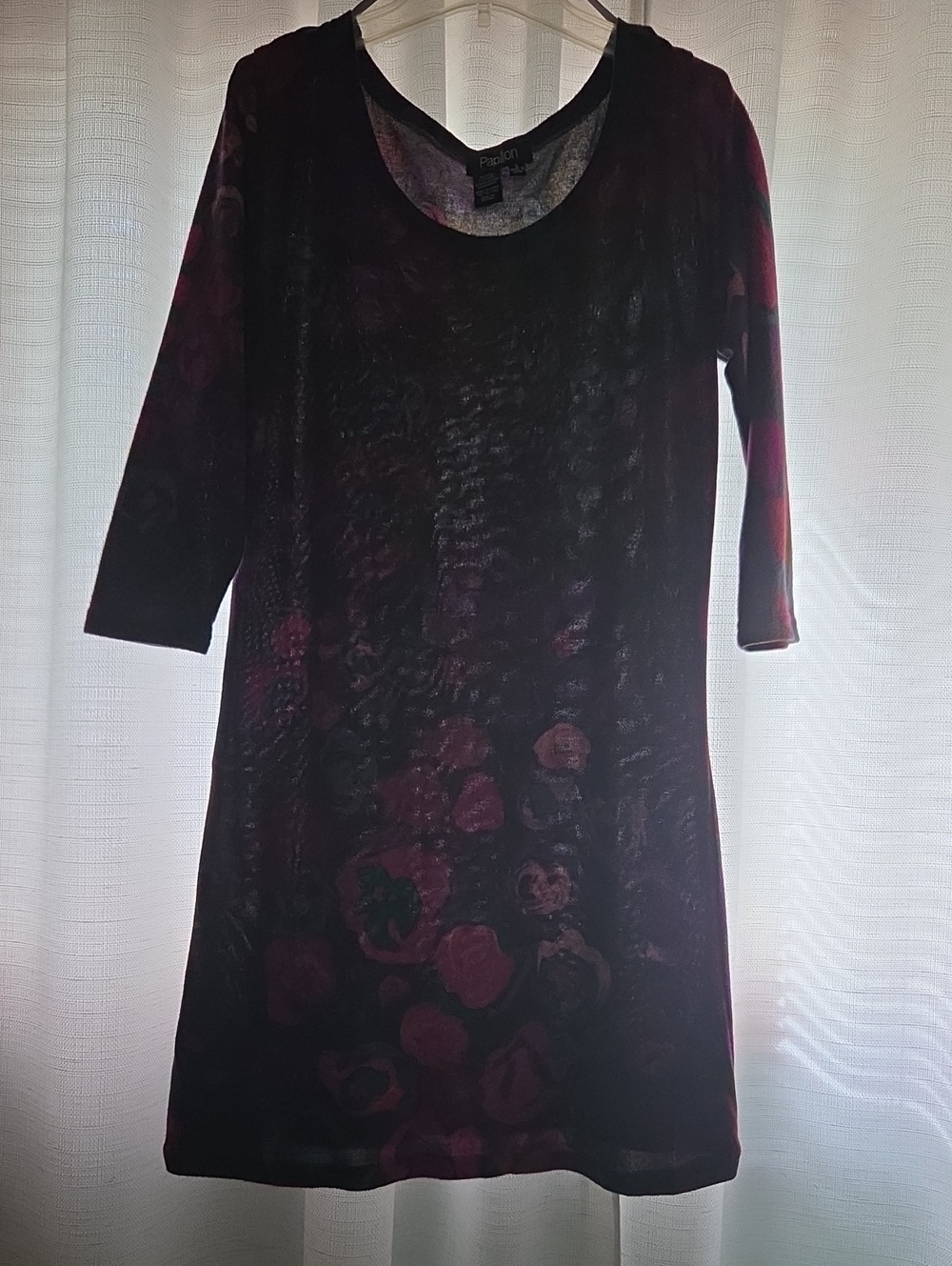 Papillon Blanc Plum and Black Floral Long-Sleeve Sheath Dress